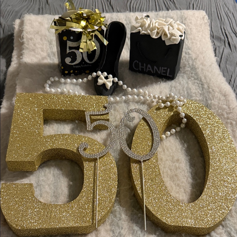 Source Unknown Gold and Silver 50th Celebration Cake Toppers